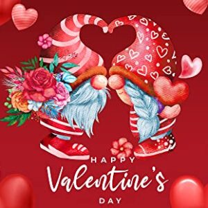 3.7x6Ft Valentines Day Backdrop Banner Romantic Love Heart with Gnomes Happy Valentine's Day Sign Photography Background Photo Booth Props for Proposal Bridal Shower Wedding Party Decorations Supplies