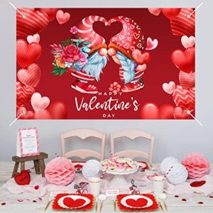 3.7x6Ft Valentines Day Backdrop Banner Romantic Love Heart with Gnomes Happy Valentine's Day Sign Photography Background Photo Booth Props for Proposal Bridal Shower Wedding Party Decorations Supplies