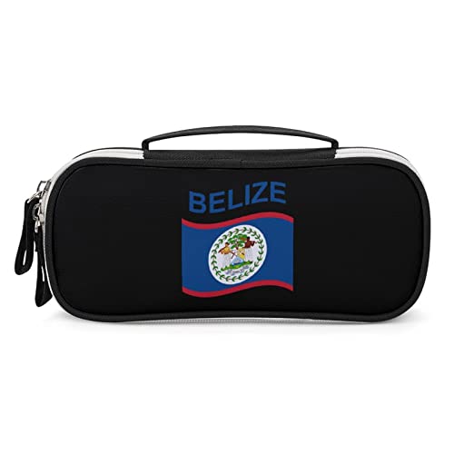 Flag of Belize Printed Pencil Case Bag Stationery Pouch with Handle Portable Makeup Bag Desk Organizer