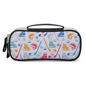 ice hockey pattern printed pencil case bag stationery pouch with handle portable makeup bag desk organizer