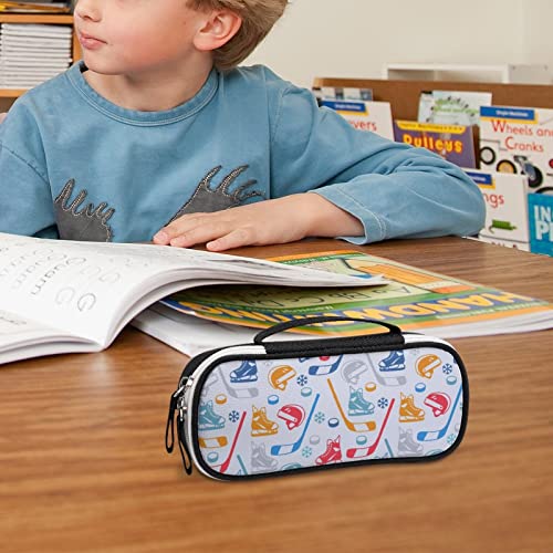 Ice Hockey Pattern Printed Pencil Case Bag Stationery Pouch with Handle Portable Makeup Bag Desk Organizer