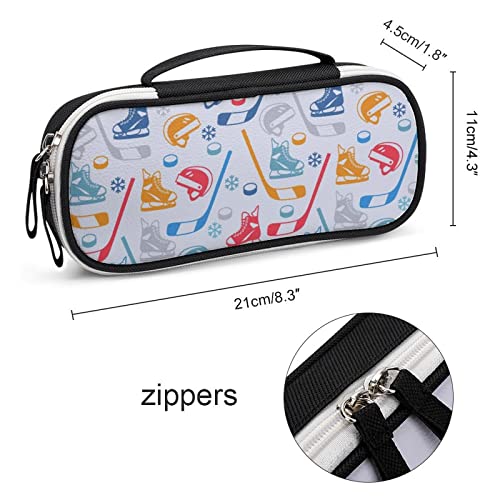 Ice Hockey Pattern Printed Pencil Case Bag Stationery Pouch with Handle Portable Makeup Bag Desk Organizer