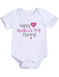 mother’s day baby gift for mom-happy 1st mothers day mommy print infant romper outfit newborn cotton jumpsuit (white-a, 9-12 months)