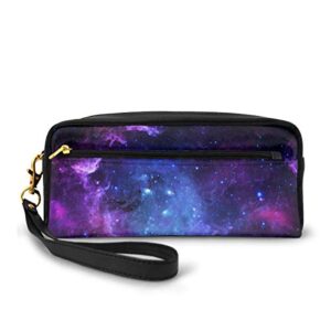 galaxy star pencil case big capacity multifunction storage pouch leather cosmetic makeup bag, stationery organizer with zipper for school office