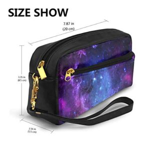 Galaxy Star Pencil Case Big Capacity Multifunction Storage Pouch Leather Cosmetic Makeup Bag, Stationery Organizer with Zipper for School Office