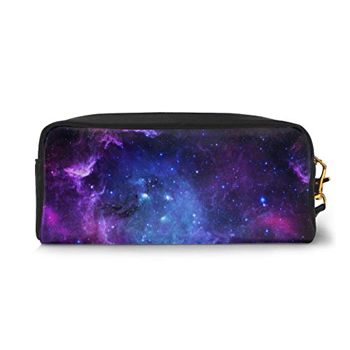 Galaxy Star Pencil Case Big Capacity Multifunction Storage Pouch Leather Cosmetic Makeup Bag, Stationery Organizer with Zipper for School Office