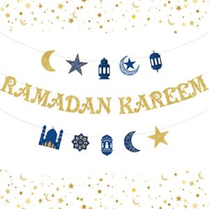 ramadan kareem banner gold glitter eid mubarak party decorations with moon and stars lights garland for muslim islam eid festival party supplies