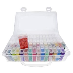 The Beadsmith Personality Case - Clear Storage Carrying Case 8.5 x 5 inches - and 64 flip top Boxes 1 x 2 inches Each, Includes Labels, for organizing and Storage