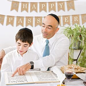 Mandala Crafts Happy Passover Banner Burlap Passover Decor – Passover Decorations Banner Garland - Happy Passover Sign Mantel Fireplace Jewish Holiday Decorations