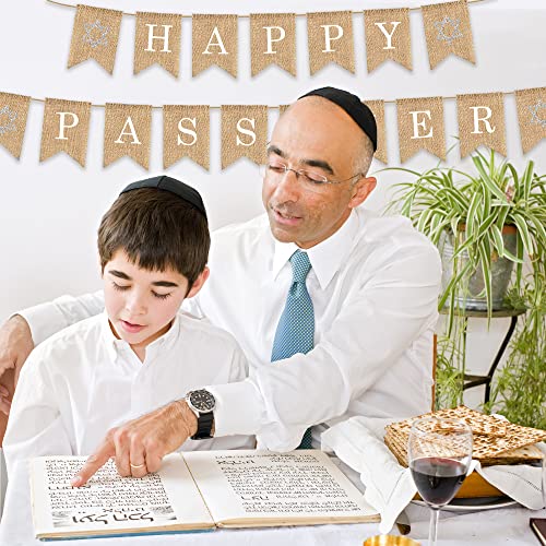 Mandala Crafts Happy Passover Banner Burlap Passover Decor – Passover Decorations Banner Garland - Happy Passover Sign Mantel Fireplace Jewish Holiday Decorations
