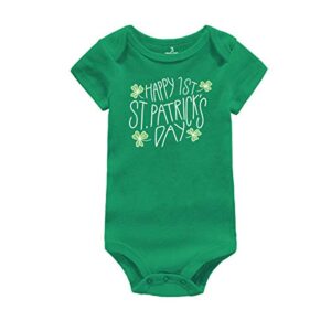 st. patrick’s day newborn baby outfit shamrocks lucky charm letters print rompers (tag 3:for 0-3 months, happy 1st st. patrick’s day-shamrocks)