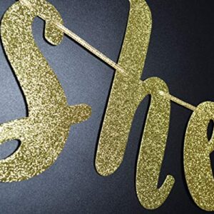 She Did It Gold Glitter Cursive Banner Sign, Graduation Garland, Class of 2023 Grad Party Decorations Supplies (Gold)