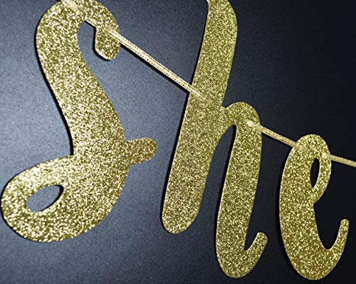 She Did It Gold Glitter Cursive Banner Sign, Graduation Garland, Class of 2023 Grad Party Decorations Supplies (Gold)