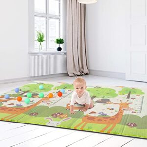 lutikiang baby play mat, 79″ x 71″ extra large foldable floor baby crawling mat, waterproof non toxic anti-slip reversible foam playmat for infants, toddlers, kids