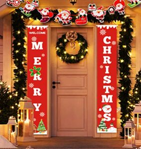 idefair merry christmas banners,new year outdoor indoor christmas decorations welcome bright red xmas porch sign hanging for home wall door holiday party decor (red-christmas banner)
