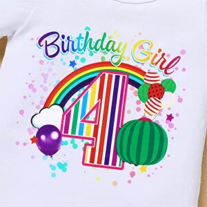4th Birthday Outfit Girl Toddler Kids Short Sleeve T-shirt+Shiny Gold Rainbow Sequin Shorts+Headband 3PCS Summer Clothes Melon Themed Gifts Watermelon Party Supplies Cake Smash Photoshoot Pink-4 4T