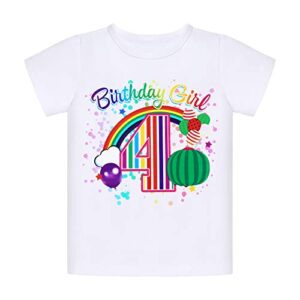 4th Birthday Outfit Girl Toddler Kids Short Sleeve T-shirt+Shiny Gold Rainbow Sequin Shorts+Headband 3PCS Summer Clothes Melon Themed Gifts Watermelon Party Supplies Cake Smash Photoshoot Pink-4 4T