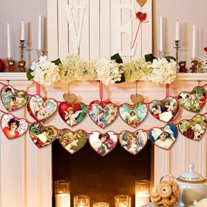 whaline valentine’s day decorations heart card banners vintage style garland banner retro valentines party decorative hanging bunting banner for home fireplace wall decor party supplies, 8.2ft