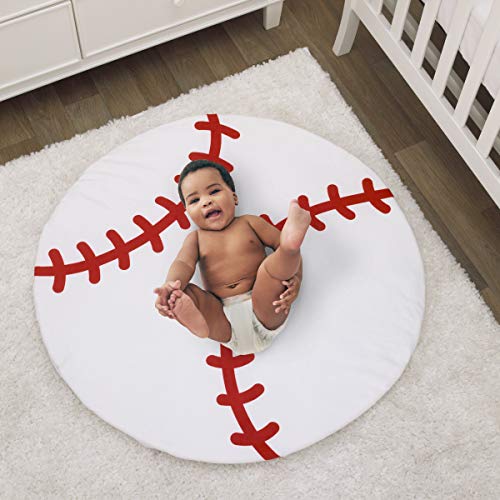 NoJo Super Soft Round Tummy Time Playmat, Baseball, White/Red