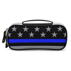 thin blue line american flag printed pencil case bag stationery pouch with handle portable makeup bag desk organizer