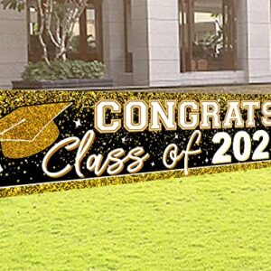 Large Congrats Grad Banner Gold Class of 2023 Banner Backdrop Graduation 2023 Yard Sign for Graduation Party Supplies Graduation Decorations 2023 (Gold)