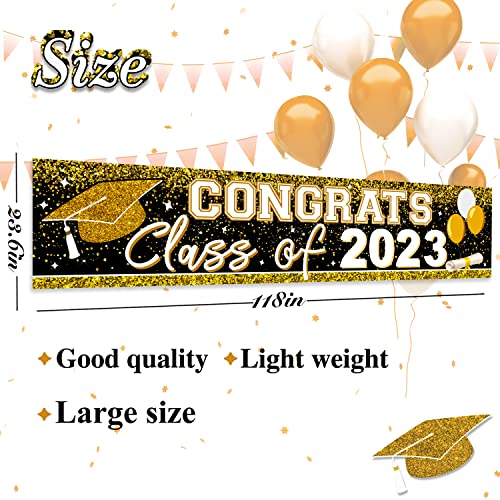 Large Congrats Grad Banner Gold Class of 2023 Banner Backdrop Graduation 2023 Yard Sign for Graduation Party Supplies Graduation Decorations 2023 (Gold)