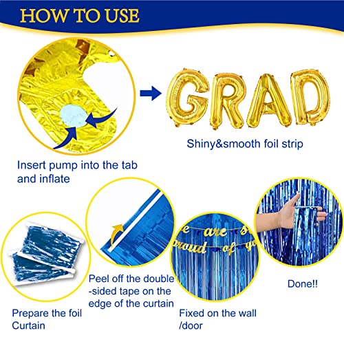 2022 Graduation Party Decorations-Blue and Gold We Are So Proud Of You Banner, Congrats Grad Balloon Foil Curtain Backdrop Party Supplies, Photo Prop for Indoor Outdoor Home High School, College