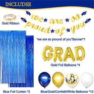 2022 Graduation Party Decorations-Blue and Gold We Are So Proud Of You Banner, Congrats Grad Balloon Foil Curtain Backdrop Party Supplies, Photo Prop for Indoor Outdoor Home High School, College