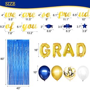 2022 Graduation Party Decorations-Blue and Gold We Are So Proud Of You Banner, Congrats Grad Balloon Foil Curtain Backdrop Party Supplies, Photo Prop for Indoor Outdoor Home High School, College