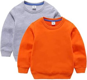 kids baby boy girl crewneck long sleeve pullover tops blouse toddler solid cotton sweatshirt t-shirt for 1-8 years (2 pack(orange+gray),6 years)