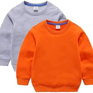 Kids Baby Boy Girl Crewneck Long Sleeve Pullover Tops Blouse Toddler Solid Cotton Sweatshirt T-Shirt for 1-8 Years (2 Pack(Orange+Gray),6 Years)