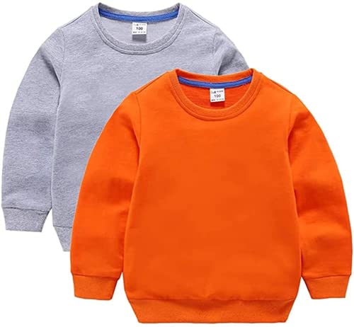 Kids Baby Boy Girl Crewneck Long Sleeve Pullover Tops Blouse Toddler Solid Cotton Sweatshirt T-Shirt for 1-8 Years (2 Pack(Orange+Gray),6 Years)