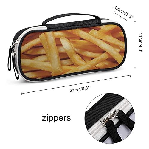 French Fries Printed Pencil Case Bag Stationery Pouch with Handle Portable Makeup Bag Desk Organizer