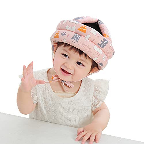 RUIXIB Infant Baby Safety Helmet Soft No Bumps Head Protective Hat Adjustable Head Cushion Bumper Bonnet for Crawling Walking (Pink Forest), One Size