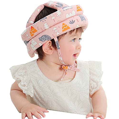 RUIXIB Infant Baby Safety Helmet Soft No Bumps Head Protective Hat Adjustable Head Cushion Bumper Bonnet for Crawling Walking (Pink Forest), One Size