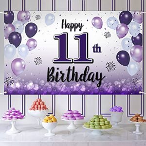 laskyer happy 11th birthday purple large banner – cheers to eleven years old birthday home wall photoprop backdrop,11th birthday party decorations.