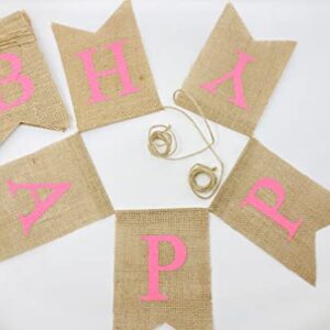 Shimmer Anna Shine Burlap Happy Birthday Banner for Birthday Party Decorations (Pink)