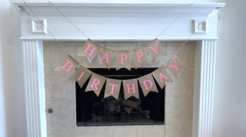 Shimmer Anna Shine Burlap Happy Birthday Banner for Birthday Party Decorations (Pink)