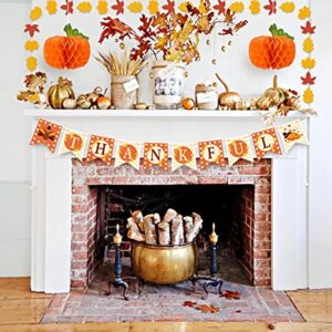 Dazonge Thanksgiving Decorations 40PCS, Pre-Assembled Thanksgiving Hanging Swirls, Thankful Banner, Fall Leaves String and Honeycomb Pumpkins for Indoor and Outdoor Thanksgiving Decor, Thanksgiving Decorations for Home