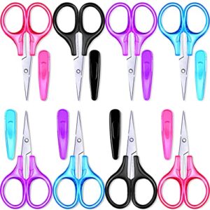 8 Pcs Detail Mini Craft Scissors Set Stainless Steel Scissors with Protective Cover Straight Tip Sewing Small Scissors for Christmas Crafting, Facial Hair Trimming, Travel, School and DIY Projects