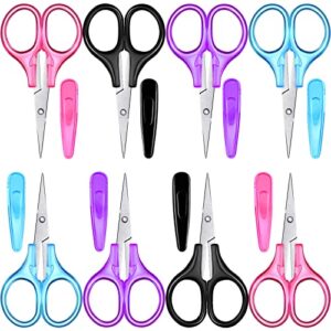 8 Pcs Detail Mini Craft Scissors Set Stainless Steel Scissors with Protective Cover Straight Tip Sewing Small Scissors for Christmas Crafting, Facial Hair Trimming, Travel, School and DIY Projects