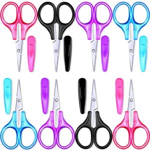 8 pcs detail mini craft scissors set stainless steel scissors with protective cover straight tip sewing small scissors for christmas crafting, facial hair trimming, travel, school and diy projects