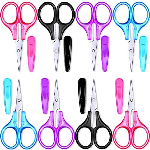 8 Pcs Detail Mini Craft Scissors Set Stainless Steel Scissors with Protective Cover Straight Tip Sewing Small Scissors for Christmas Crafting, Facial Hair Trimming, Travel, School and DIY Projects