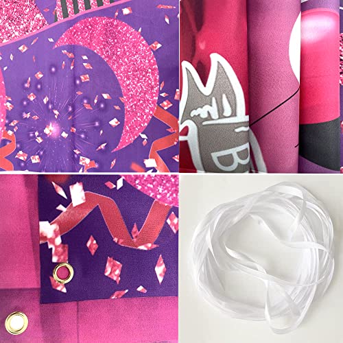 Happy 15th Birthday Backdrop Banner Pink Purple 15th Sign Poster 15 Birthday Party Supplies for Anniversary Photo Booth Photography Background Birthday Party Decorations, 72.8 x 43.3 Inch