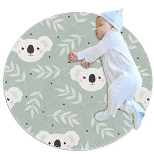 cute koala large baby rug for nursery kids round warm soft activity mat floor area rugs non-slip for children toddlers bedroom,39.4×39.4in