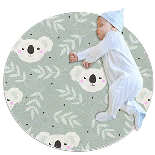 Cute Koala Large Baby Rug for Nursery Kids Round Warm Soft Activity Mat Floor Area Rugs Non-Slip for Children Toddlers Bedroom,39.4x39.4IN