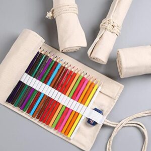 Misgirlot Pencil Roll Wrap,Drawing Coloring Canvas Pencil Roll 36/48/72 Slots Artist Pencil Wrap (Pencils Are NOT Included) Pencils Pouch Case Canvas Stationery(Natural Style,72 Slots)