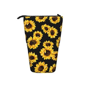 gocerktr sunflower floral pencil telescopic holder storage, office standing stationery bag with zipper, organizer pouch for women man