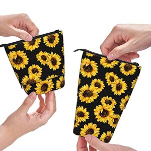 Gocerktr Sunflower Floral Pencil Telescopic Holder Storage, Office Standing Stationery Bag with Zipper, Organizer Pouch for Women Man