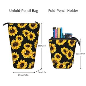 Gocerktr Sunflower Floral Pencil Telescopic Holder Storage, Office Standing Stationery Bag with Zipper, Organizer Pouch for Women Man